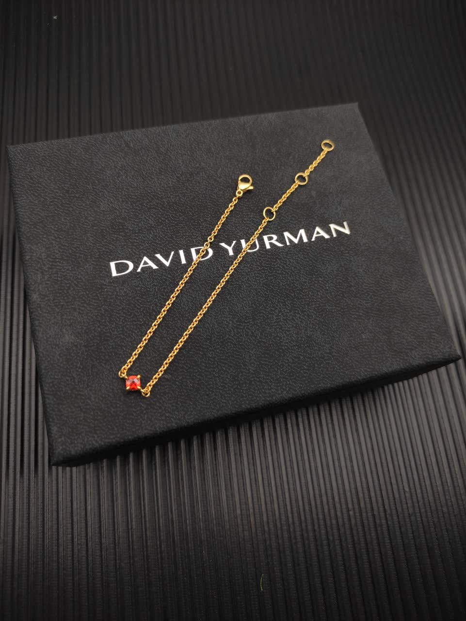 David Yurman Delicate Gold Bracelet with Red Gemstone